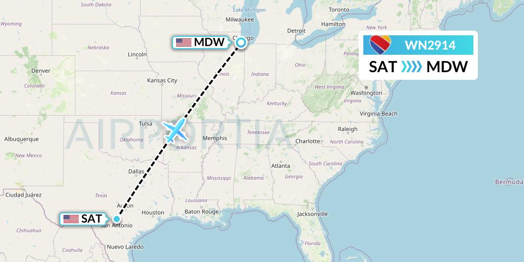 WN2914 Southwest Airlines Flight Map: San Antonio to Chicago