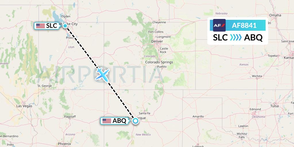 AF8841 Air France Flight Map: Salt Lake City to Albuquerque