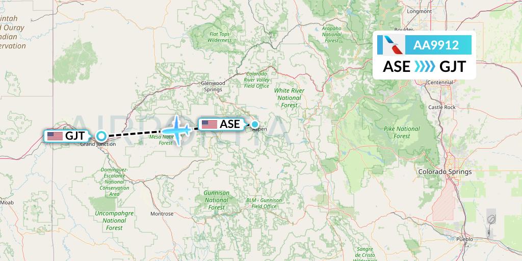 AA9912 American Airlines Flight Map: Aspen to Grand Junction