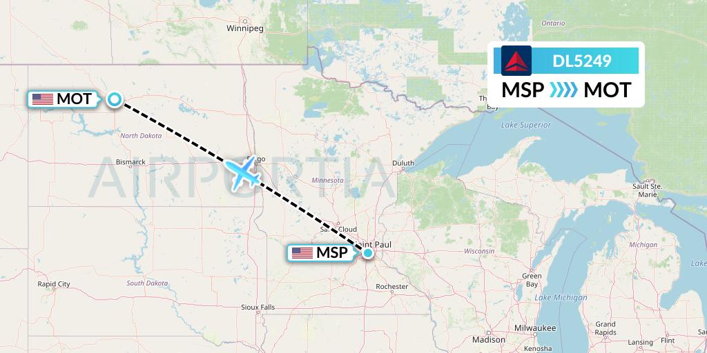 DL5249 Delta Air Lines Flight Map: Minneapolis to Minot