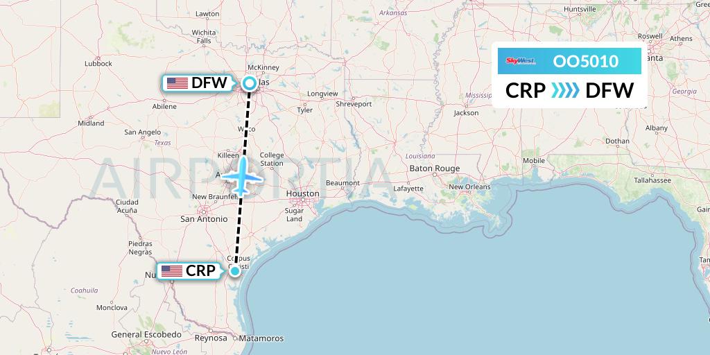 OO5010 SkyWest Airlines Flight Map: Corpus Christi to Dallas