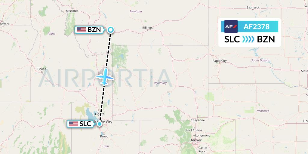 AF2378 Air France Flight Map: Salt Lake City to Bozeman