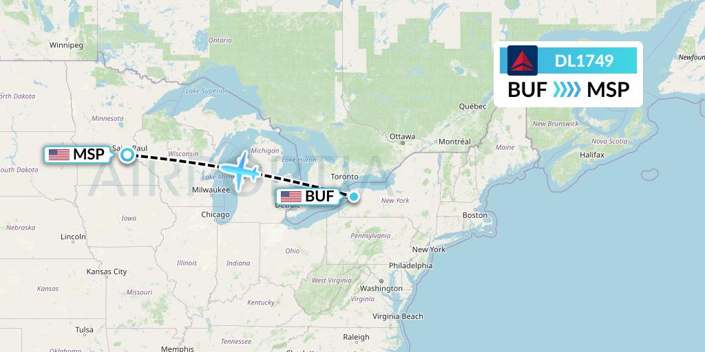 DL1749 Delta Air Lines Flight Map: Buffalo to Minneapolis