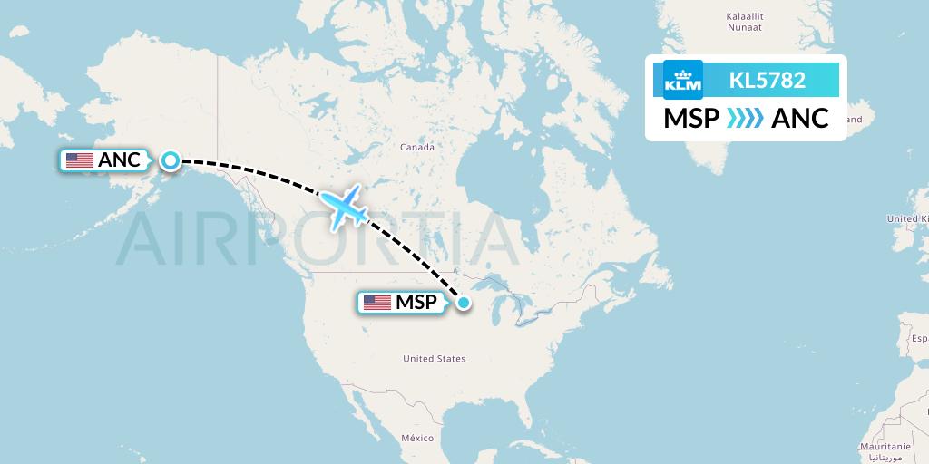 KL5782 KLM Flight Map: Minneapolis to Anchorage