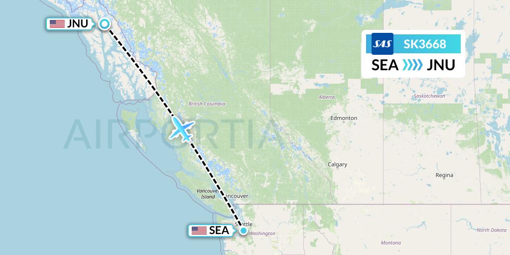 SK3668 SAS Flight Map: Seattle to Juneau