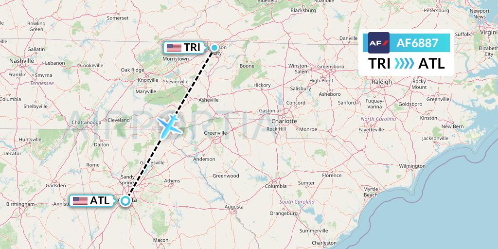 AF6887 Air France Flight Map: Blountville to Atlanta