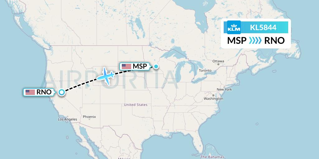 KL5844 KLM Flight Map: Minneapolis to Reno
