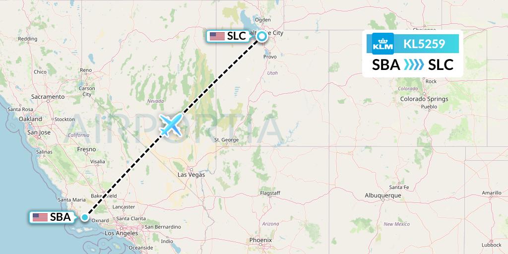 KL5259 KLM Flight Map: Santa Barbara to Salt Lake City