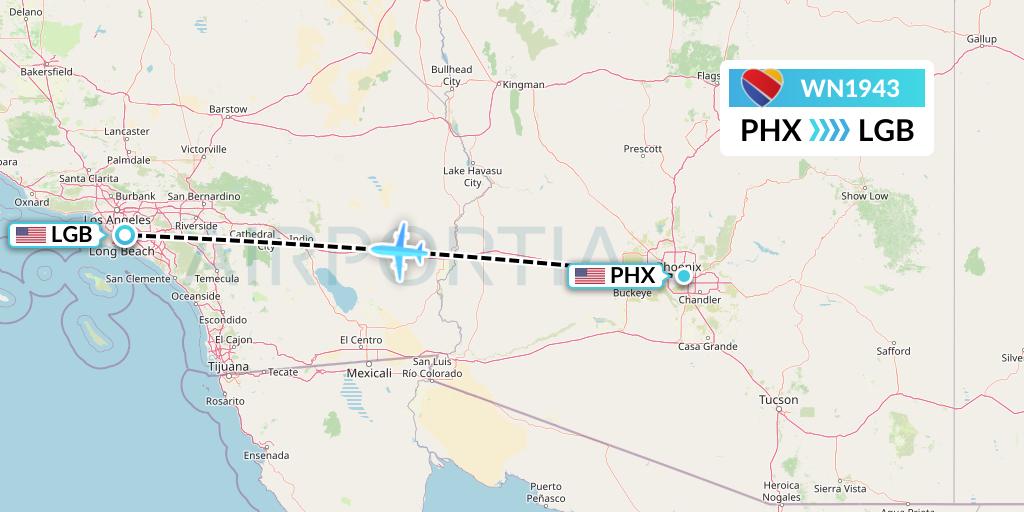 WN1943 Southwest Airlines Flight Map: Phoenix to Long Beach