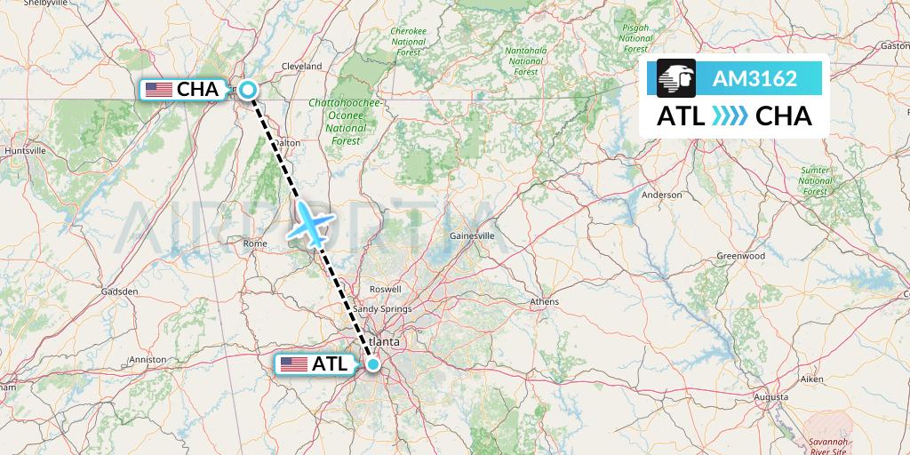 AM3162 Aeromexico Flight Map: Atlanta to Chattanooga