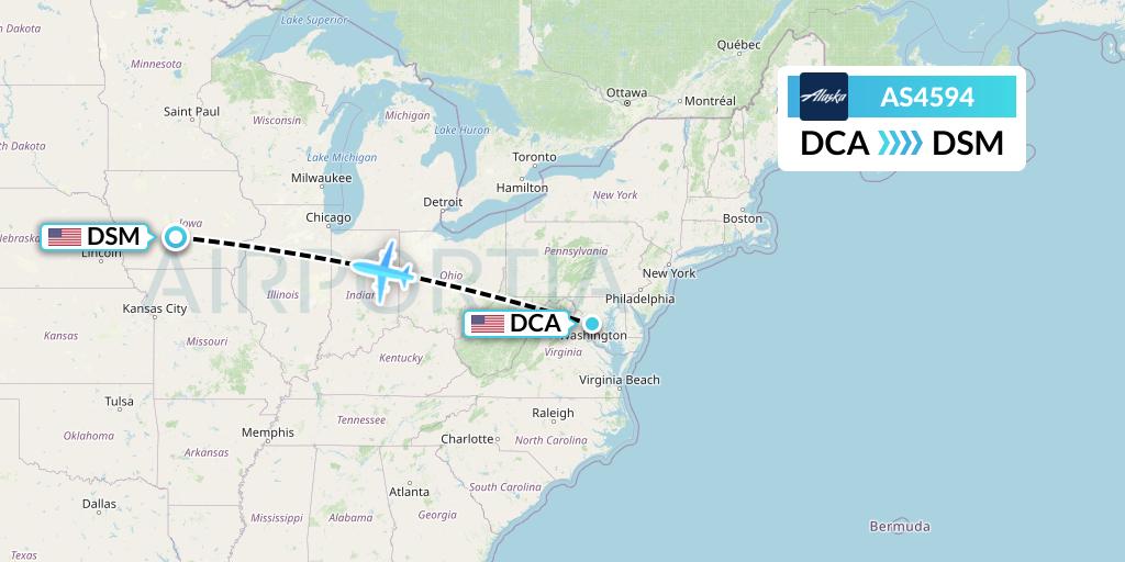 AS4594 Alaska Airlines Flight Map: Washington to Des Moines