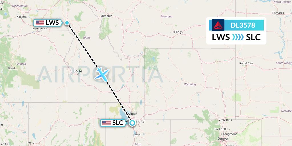DL3578 Delta Air Lines Flight Map: Lewiston to Salt Lake City