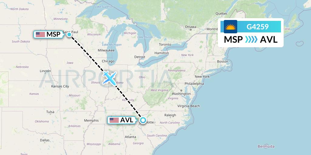 G4259 Allegiant Air Flight Map: Minneapolis to Asheville