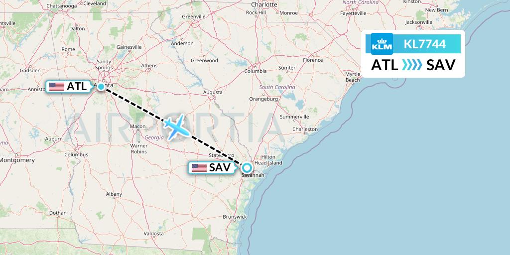 KL7744 KLM Flight Map: Atlanta to Savannah