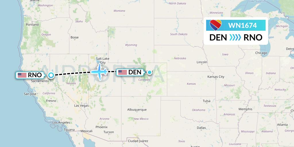 WN1674 Southwest Airlines Flight Map: Denver to Reno