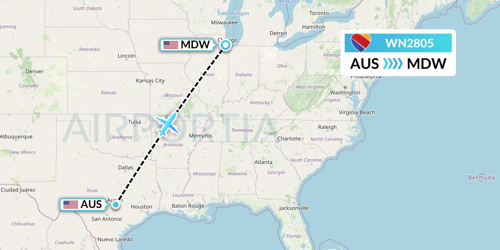 WN2805 Southwest Airlines Flight Map: Austin to Chicago