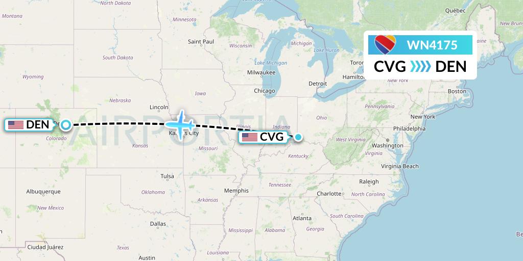 WN4175 Southwest Airlines Flight Map: Cincinnati to Denver