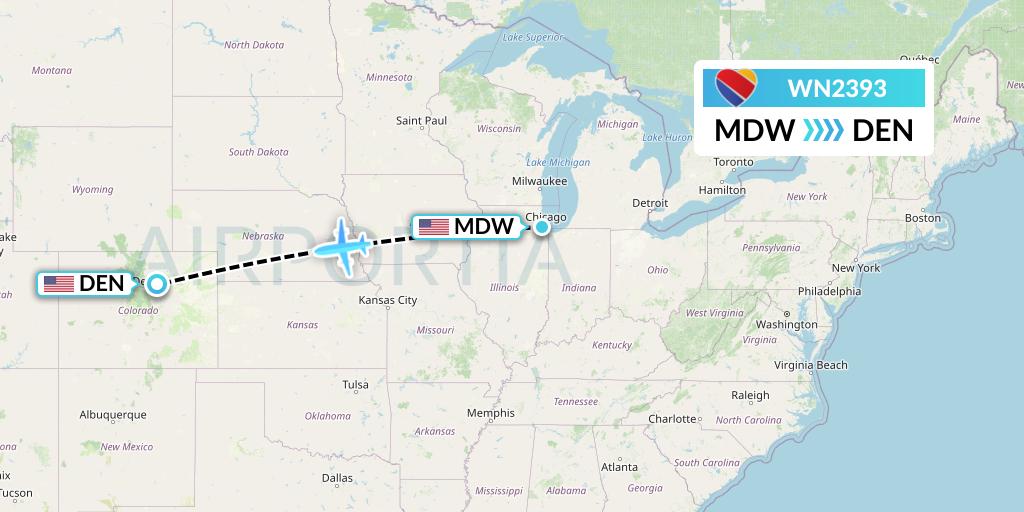 WN2393 Southwest Airlines Flight Map: Chicago to Denver