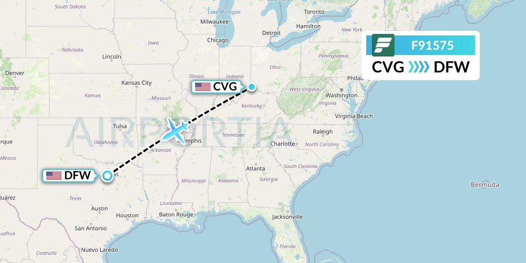 F91575 Frontier Airlines Flight Map: Cincinnati to Dallas