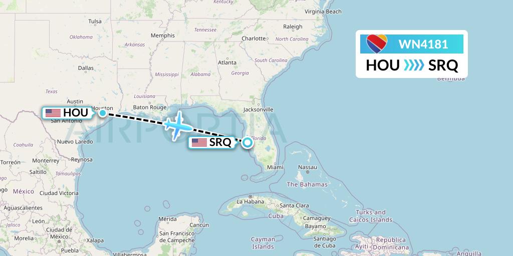 WN4181 Southwest Airlines Flight Map: Houston to Sarasota