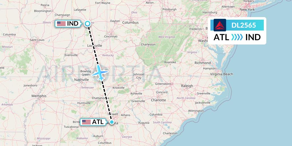 DL2565 Delta Air Lines Flight Map: Atlanta to Indianapolis