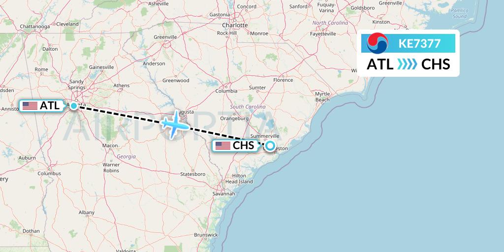 KE7377 Korean Air Flight Map: Atlanta to Charleston