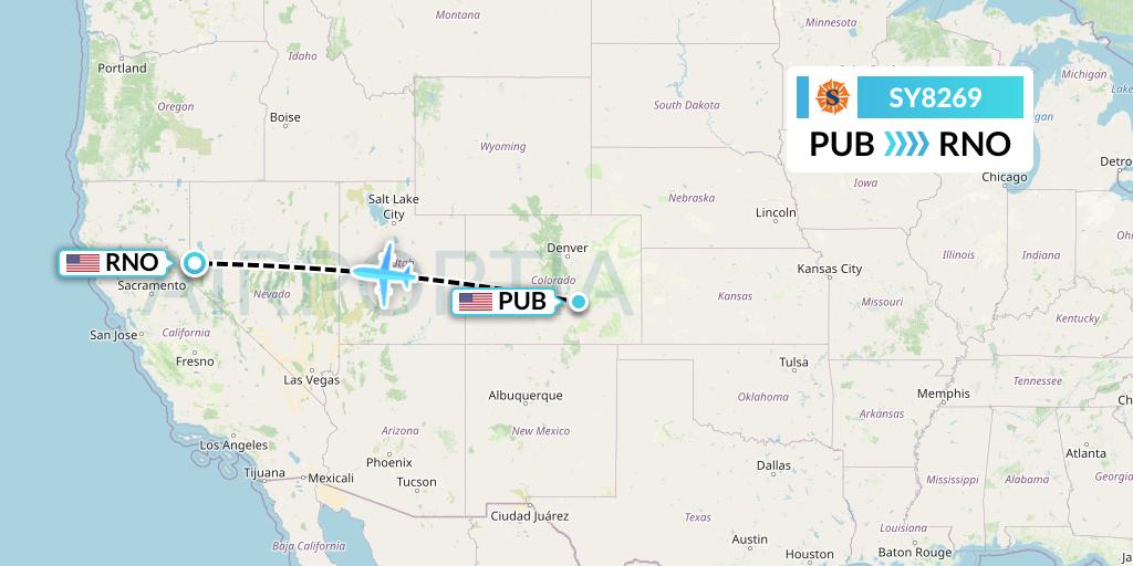 SY8269 Sun Country Airlines Flight Map: Pueblo to Reno