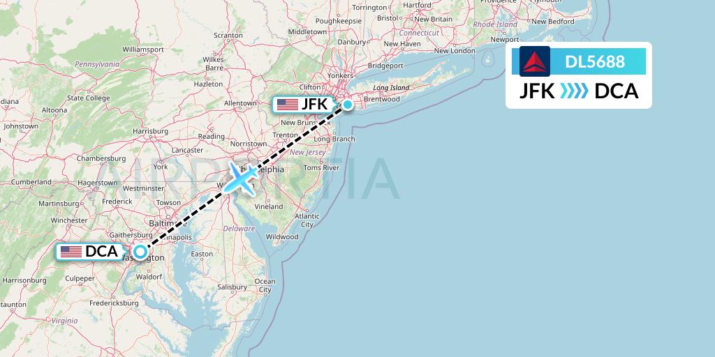 DL5688 Delta Air Lines Flight Map: New York to Washington