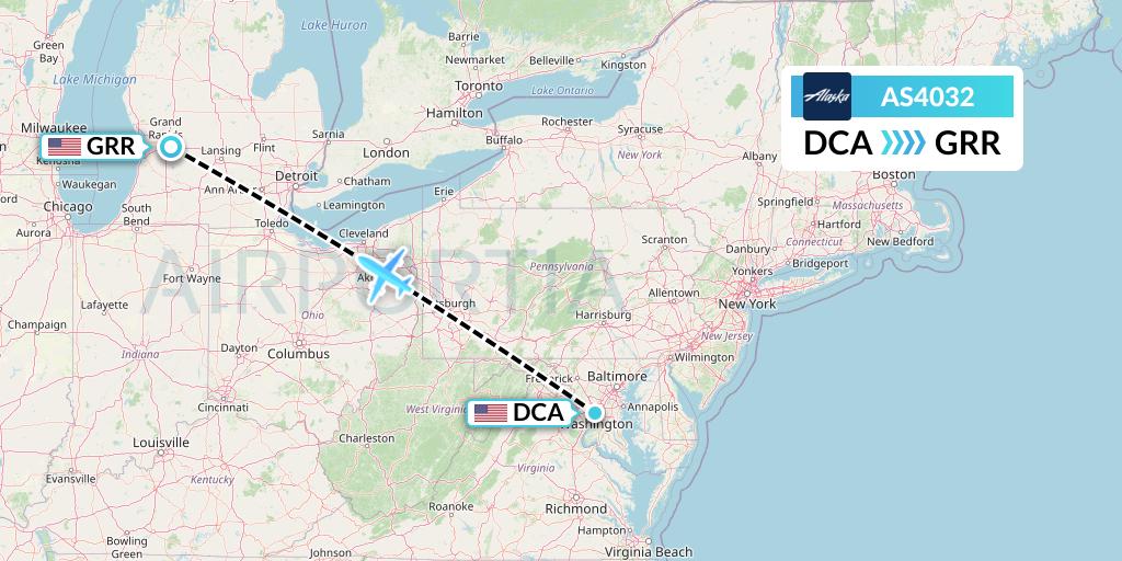 AS4032 Alaska Airlines Flight Map: Washington to Grand Rapids