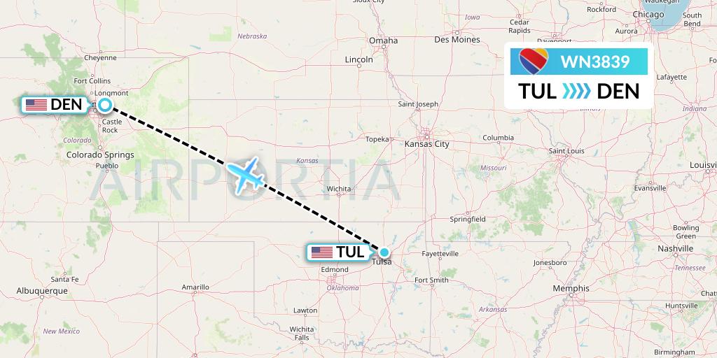 WN3839 Southwest Airlines Flight Map: Tulsa to Denver