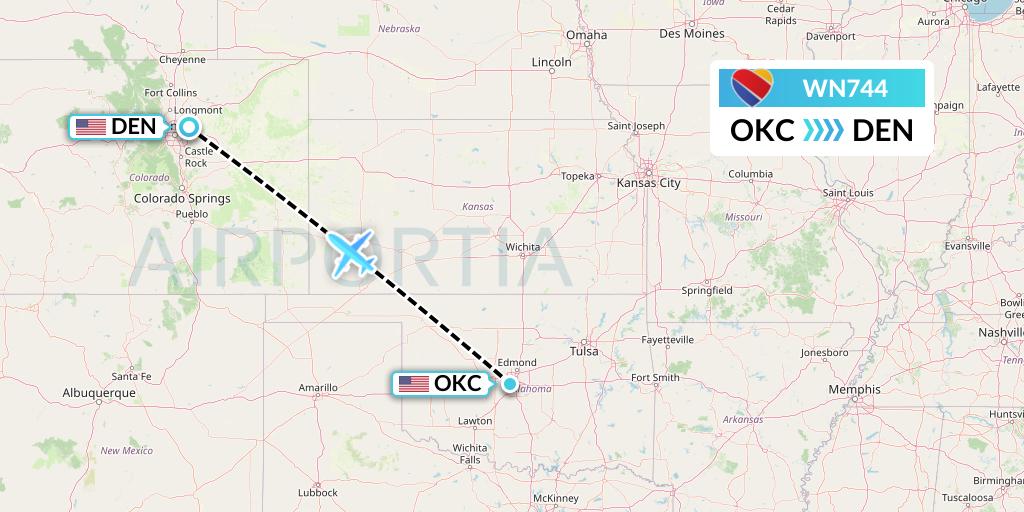 WN744 Southwest Airlines Flight Map: Oklahoma City to Denver