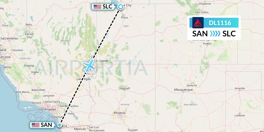 DL1116 Delta Air Lines Flight Map: San Diego to Salt Lake City