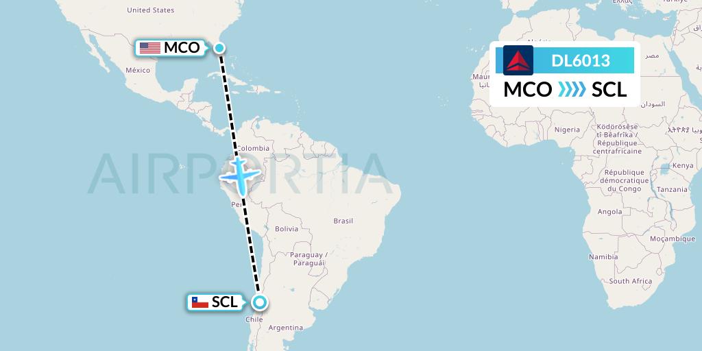 DL6013 Delta Air Lines Flight Map: Orlando to Santiago