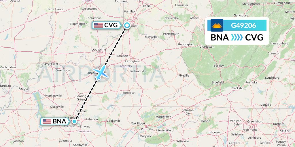 G49206 Allegiant Air Flight Map: Nashville to Cincinnati