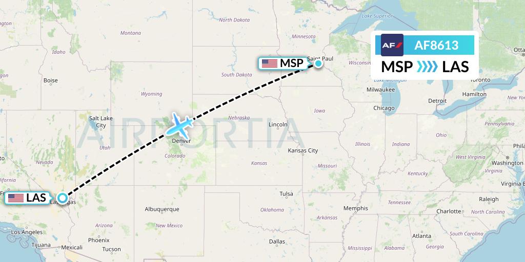 AF8613 Air France Flight Map: Minneapolis to Las Vegas