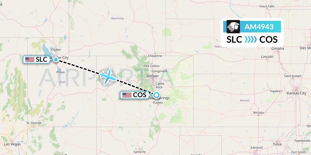 AM4943 Aeromexico Flight Map: Salt Lake City to Colorado Springs