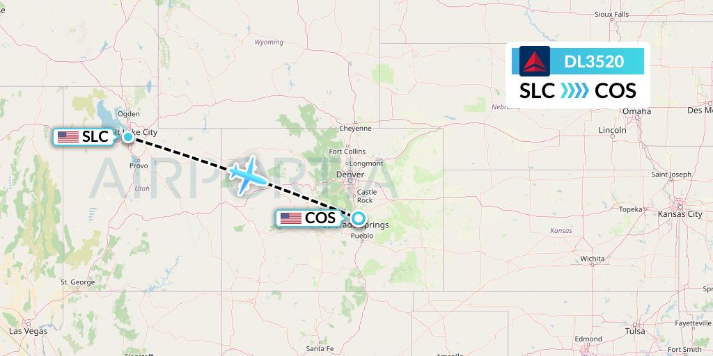 DL3520 Delta Air Lines Flight Map: Salt Lake City to Colorado Springs