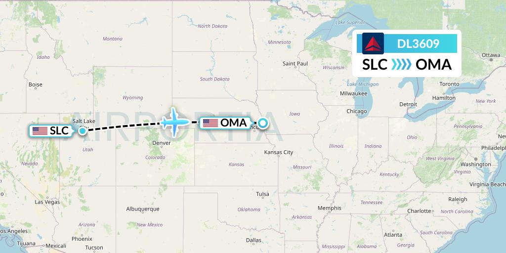 DL3609 Delta Air Lines Flight Map: Salt Lake City to Omaha