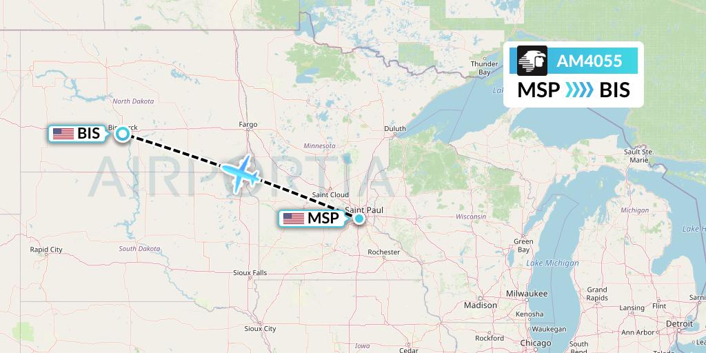 AM4055 Aeromexico Flight Map: Minneapolis to Bismarck