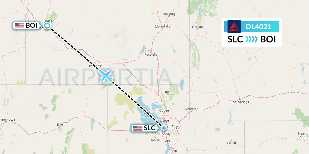DL4021 Delta Air Lines Flight Map: Salt Lake City to Boise