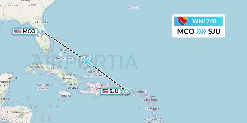 WN1740 Southwest Airlines Flight Map: Orlando to San Juan