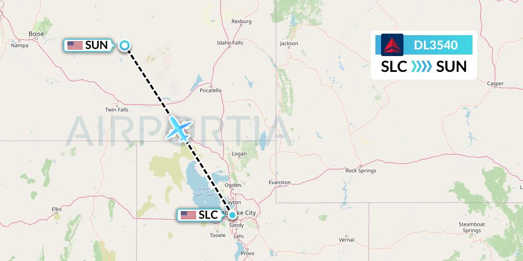DL3540 Delta Air Lines Flight Map: Salt Lake City to Hailey