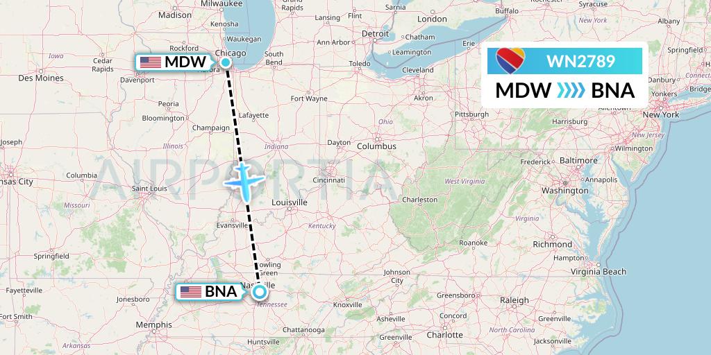 WN2789 Southwest Airlines Flight Map: Chicago to Nashville