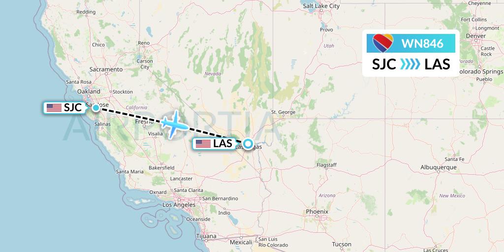WN846 Southwest Airlines Flight Map: San Jose to Las Vegas