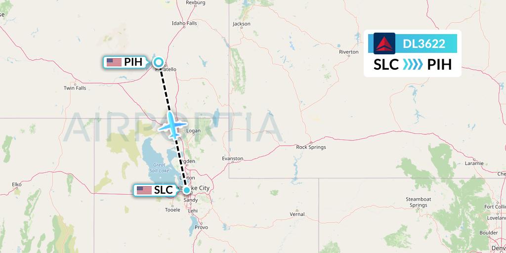 DL3622 Delta Air Lines Flight Map: Salt Lake City to Pocatello