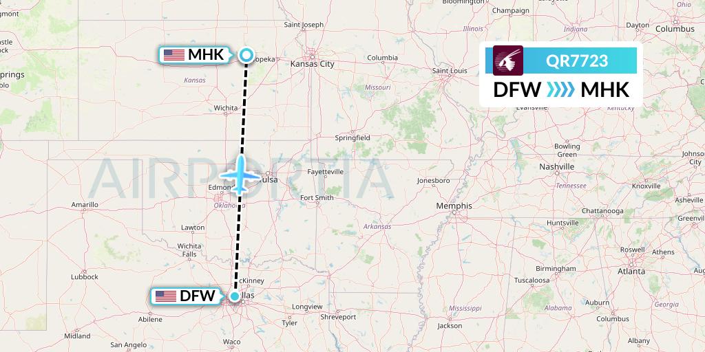 QR7723 Qatar Airways Flight Map: Dallas to Manhattan