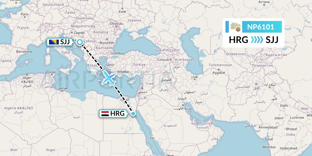 NP6101 Nile Air Flight Map: Hurghada to Sarajevo