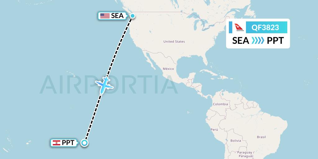 QF3823 Qantas Flight Map: Seattle to Papeete