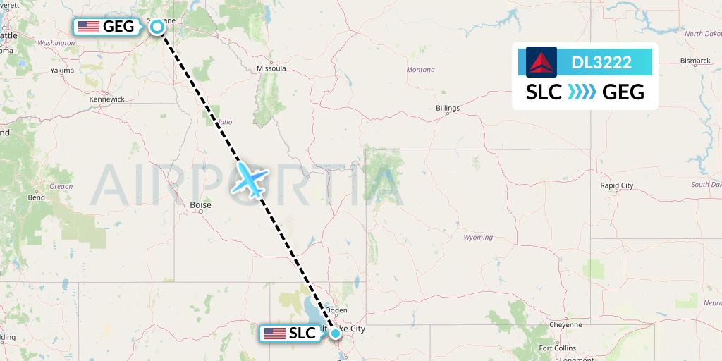 DL3222 Delta Air Lines Flight Map: Salt Lake City to Spokane