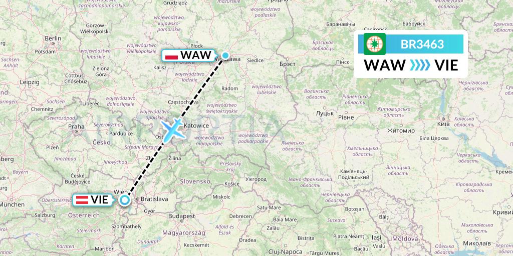 BR3463 EVA Air Flight Map: Warsaw to Vienna